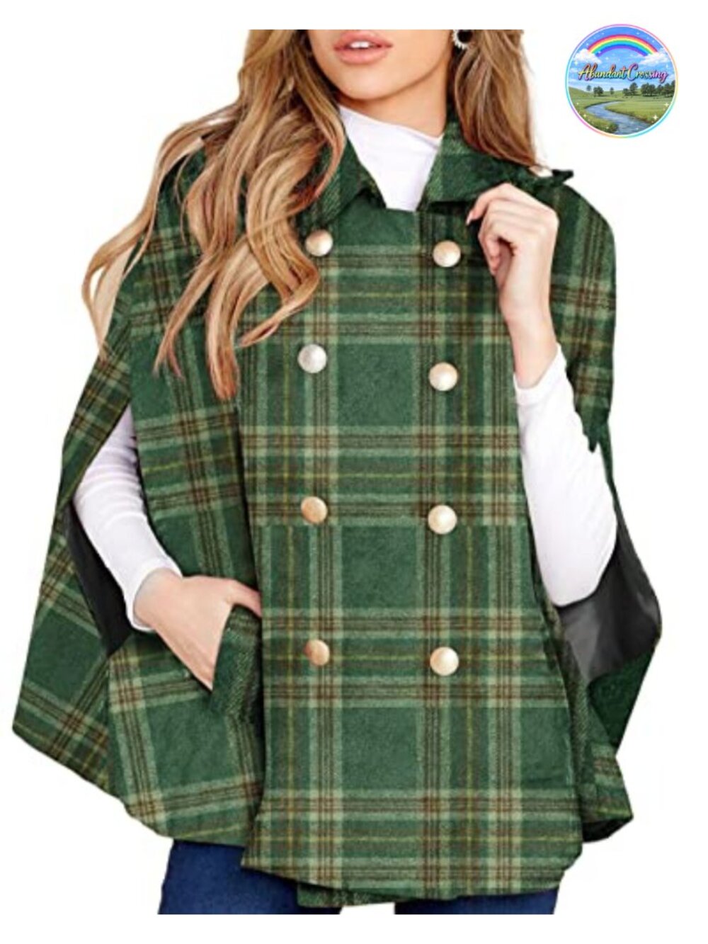Women's Plaid Double Breasted Cape Coat Poncho